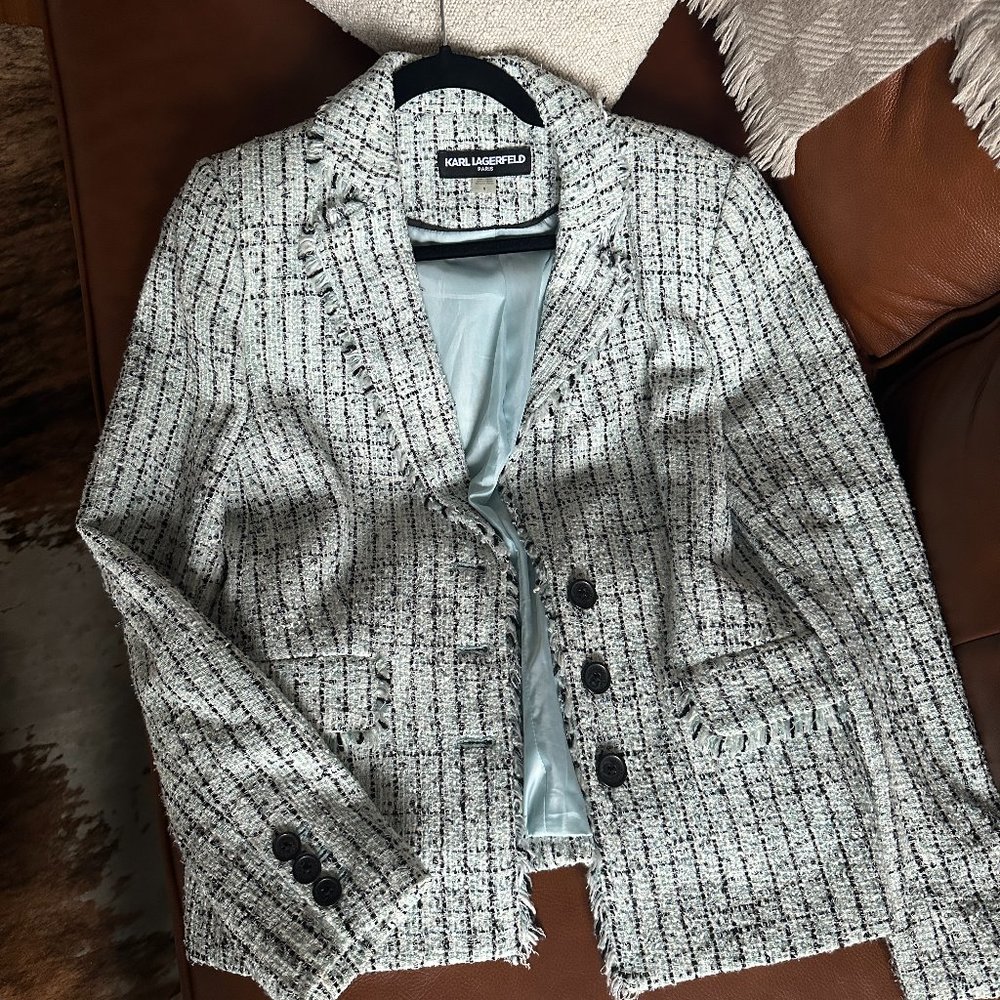 Karl Lagerfeld icy blue tweed blazer